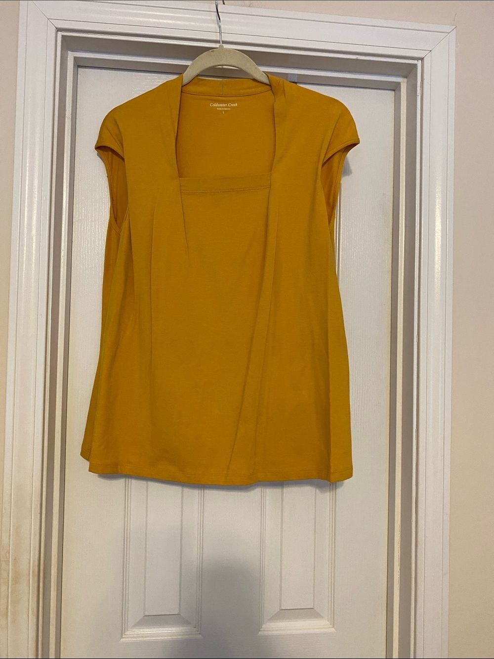 Coldwater Creek Mustard Yellow Square-Neck Cap Sleeve Tank size L